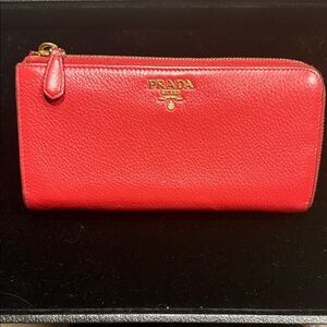 Prada Scarlet Leather Zip Wallet